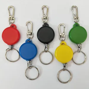 Colorful retractable badge reels with carabiner and key ring, set of five utility holders.