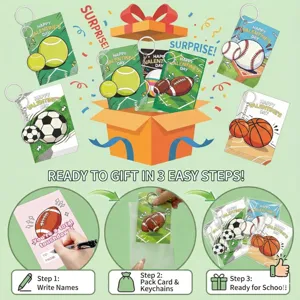 Valentinstag Sport Schlüsselanhänger Karte Detailansicht, Geschenkbox, süße Cartoons.