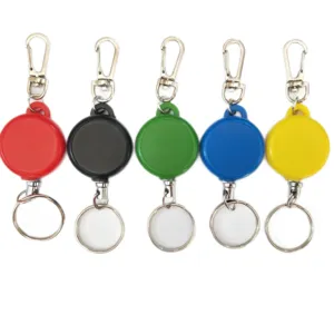 Retractable badge reel ID card holder and keychain set with carabiner clip in multi colors