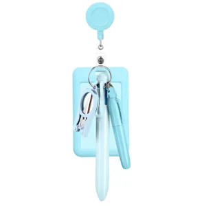 Macaron nurse badge reel set with retractable holder, multi-functional pen and mini scissors.
