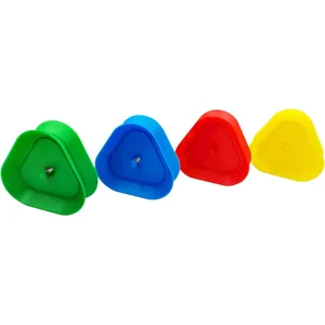 Driehoekige kaarthouder detail met veerclip, kleurrijk plastic accessoire voor pokerspel.