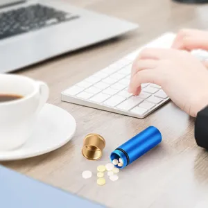 Portable aluminum pill container waterproof pill box capsule holder keychain pocket organizer.