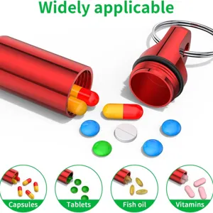 Tragbarer Aluminium wasserdichter Pillendose Schlüsselanhänger Mini Metall Medikamentenbehälter
