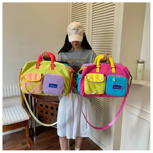 Borsa da viaggio colorblock dopamina, borsa a tracolla casual di grande capacità per donna.