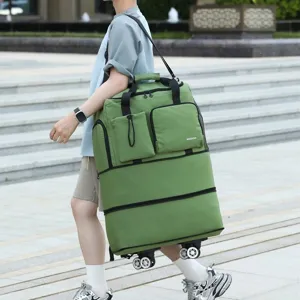Gran bolsa de viaje plegable con ruedas universales y correas para equipaje y mudanzas.