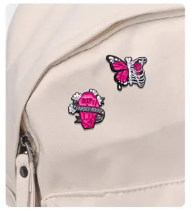 Punk style pink skeleton butterfly enamel pin set dark aesthetic metal brooch badge for backpack