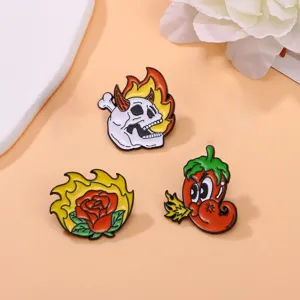Punk Skull Flame Rose Chili Alloy Brooches Pins Enamel Drip Oil Badges For Clothing Bags Women Men Lapel Pin Jewelry