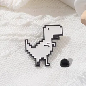 Χαριτωμένη καρφίτσα pixel δεινόσαυρος λευκή μεταλλική καρφίτσα κινουμένων σχεδίων για τσάντες ρούχα
