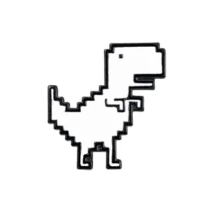 Καρφίδα δεινόσαυρος pixel από κράμα σμαλτωμένο μαύρο άσπρο χαριτωμένο ζώο αξεσουάρ τσάντας ρούχων