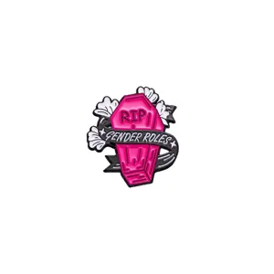 Pink coffin enamel pin gothic punk brooch badge with flower and English text for backpack