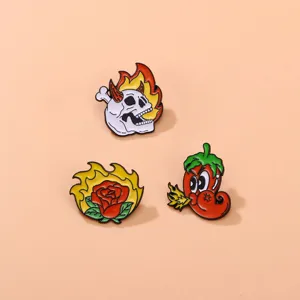Punk style skull rose chili enamel pins set, creative metal alloy badge brooches for clothing.