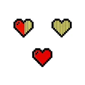 Cute pixel heart enamel pin set, retro 8-bit game style alloy brooch badge for backpack clothes.
