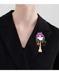 Halloween ghost broom brooch enamel pin spooky holiday fashion jacket clothes decoration badge