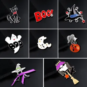 Halloween Pumpkin Broom Ghost Brooch Vintage Alloy Enamel Rhinestone Badge Fashion Clothing Decorative Pin Jewelry Gift