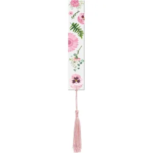 Marcador de libros acrílico impreso con flores de primavera y elegante borla rosa.