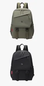 Zaino casual multifunzione in nylon verde militare e nero, perfetto per il tempo libero.