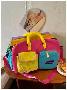 Borsa da viaggio colorata dopamina, grande borsa sportiva e weekend alla moda per donne