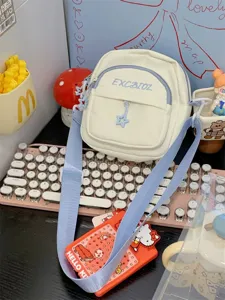 Japanese style canvas crossbody bag with multi pockets casual shoulder mobile phone bag white