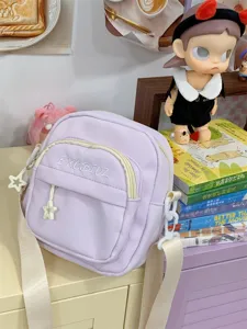 Japanese style light purple canvas crossbody bag casual multi-pocket shoulder bag for daily use