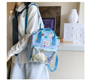 Lightweight cute print school backpack with clear front pocket for casual travel and daily use.
