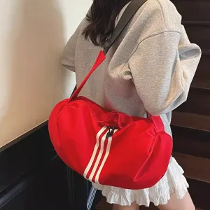 Red gym duffel bag for women, large capacity casual travel shoulder bag, sports fitness bag.