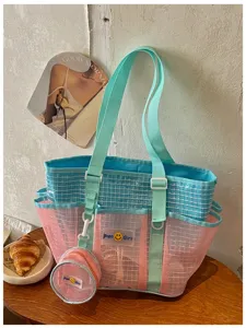 Waterproof mesh beach bag large capacity dry wet separation tote travel swimming fitness bag