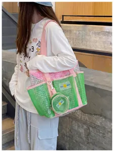 Clear mesh tote bag waterproof swim bag beach storage bag with small pouch for travel sports