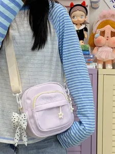 Summer Japanese style multi-pocket lightweight crossbody bag casual walking shoulder phone bag.