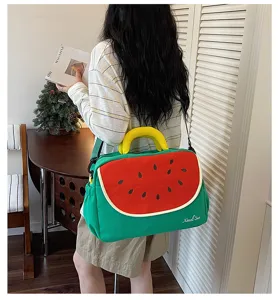 Borsa da viaggio con motivo di anguria, grande capacita borsa in tela per uso quotidiano.