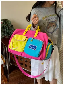Borsa da viaggio colorblock dopamina per donna, grande borsa shopper e borsone da palestra.