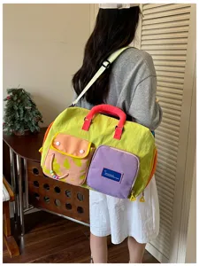 Borsa da viaggio colorata stile dopamina, grande borsa a tracolla in tela da donna.