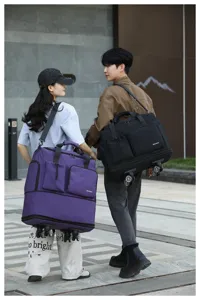 Gran bolsa de viaje con ruedas universales y bolsillos para viajes y actividades al aire libre.