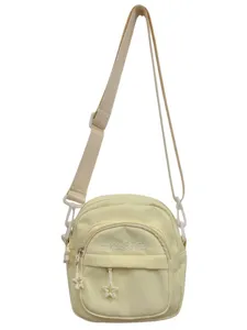 Light yellow Japanese casual crossbody bag with multi pockets, stylish shoulder bag for women.