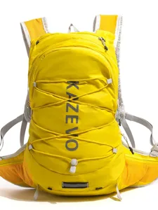 Lightweight waterproof outdoor running vest backpack with breathable mesh and bungee cord.
