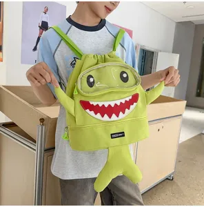 Cartoon shark canvas backpack for men and women, cute large capacity travel school bag.