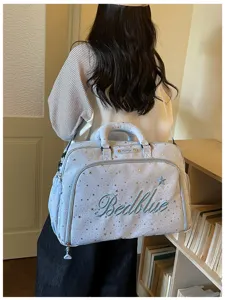 Large capacity travel duffel bag with cute gold stars pattern and stylish embroidery design.