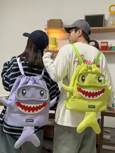 Cartoon Shark Backpack Large Capacity Waterproof Travel School Bag For Men Women Casual Daypack With Shoe Compartment