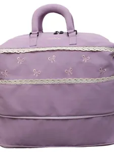 Large capacity travel duffel bag with cute bow embroidery lace trim and bottom expansion zipper