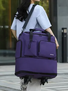 Gran bolsa de viaje rodante con ruedas y correas de mochila para guardar equipaje.