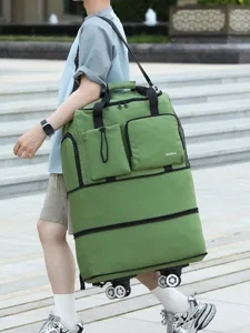 Gran bolsa de viaje plegable con ruedas y correas de mochila para equipaje y mudanzas.