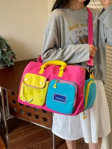 Borsa da viaggio colorata stile dopamina per donna, grande borsa sportiva e bagaglio leggero.