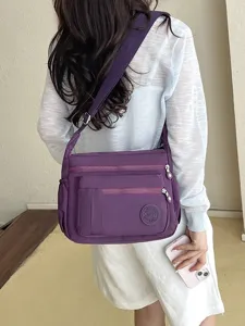 Purple oxford cloth multi-pocket crossbody shoulder bag large capacity travel canvas bag
