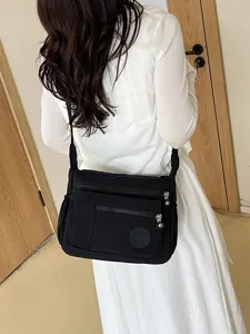 Women nylon multi-pocket crossbody bag casual black shoulder travel bag for daily use