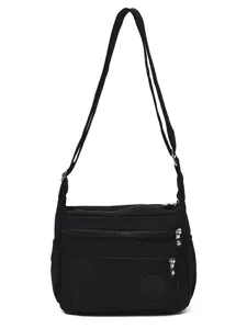 Black oxford cloth multi pocket crossbody bag large capacity travel shoulder bag for women