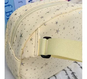 Light yellow star print crossbody bag casual shoulder bag with adjustable strap detail
