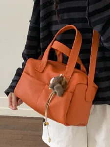 Orange leather handbag women tote bag daily casual single-shoulder crossbody bag chic new