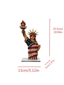 Wooden Statue of Liberty table decor with American flag print for holiday tabletop display.