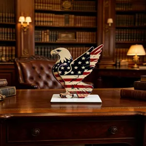 Wooden US flag bald eagle figurine desktop ornament for patriotic holiday home decor