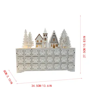 Wooden Christmas advent calendar with 24 drawers, German village LED light decoration.