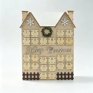 Casa de calendario de adviento de Navidad de madera con 24 cajones decoración festiva